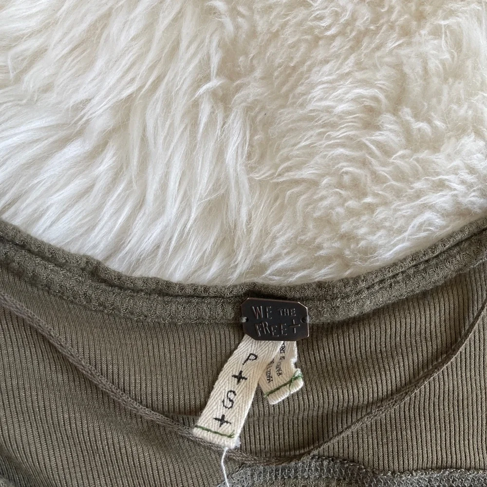 Free People Malibu Thermal Knit Top Army Green S
